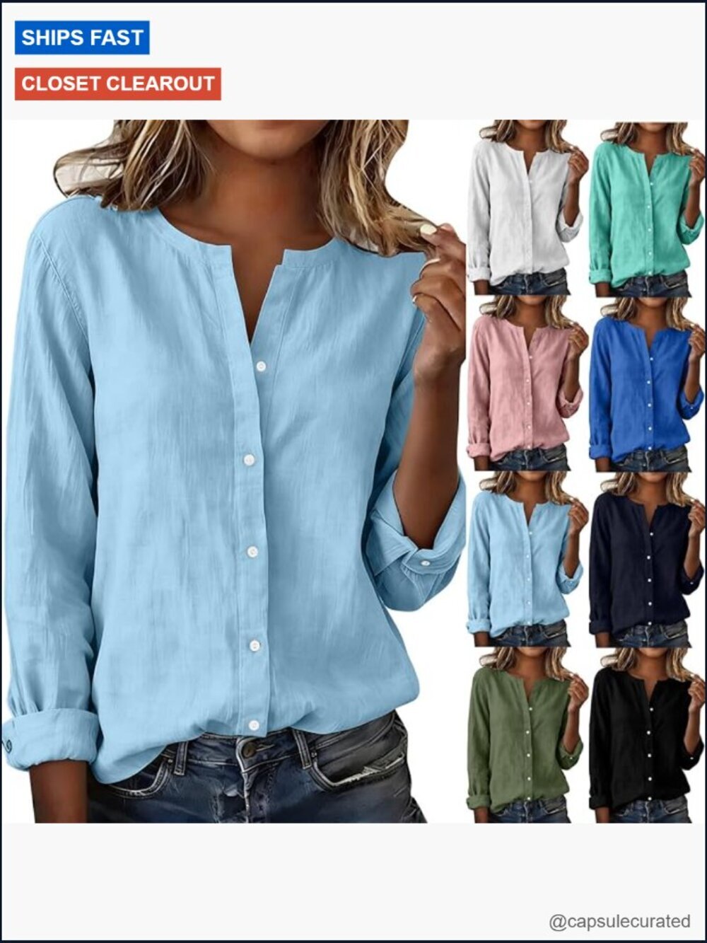 Women's Linen Button Up Shirt Long Sleeve Casual Blouse Summer